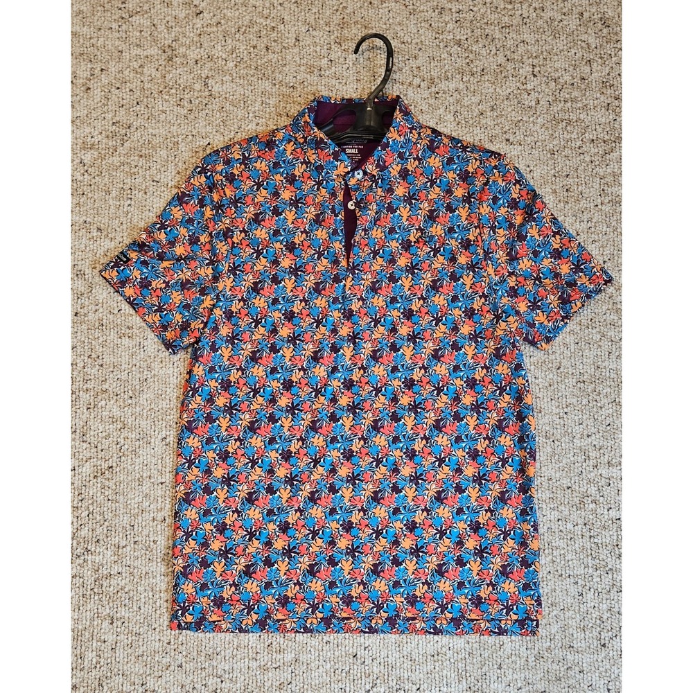 Good Good Golf Mens Small Floral Performance Polo Shirt Multicolor Short Sleeve - Picture 2 of 9